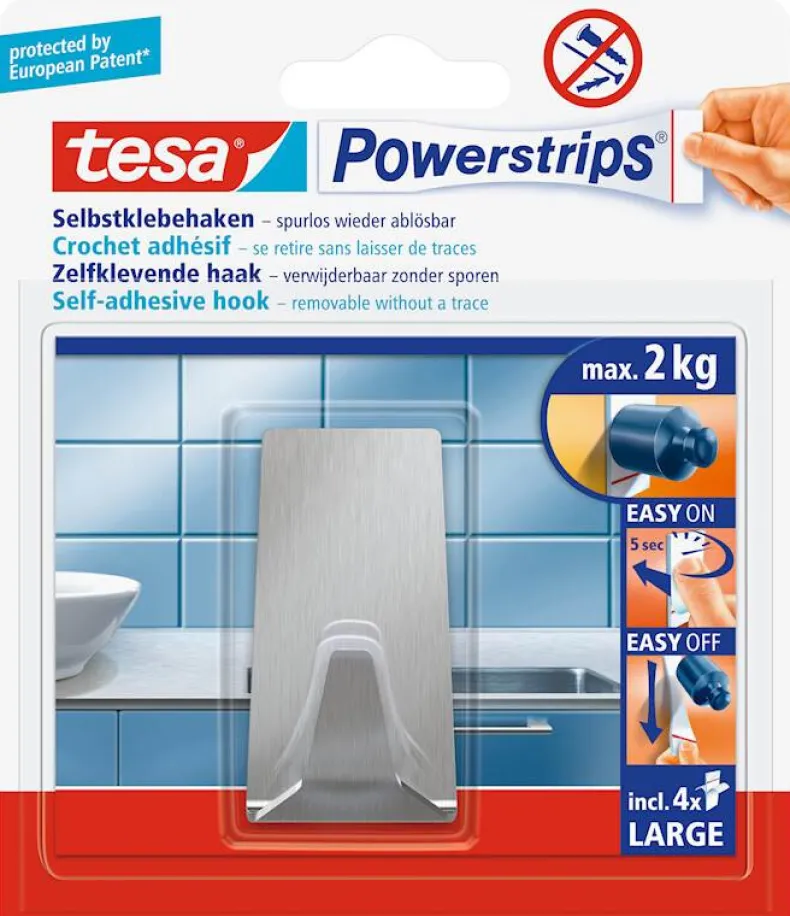 Powerstrips zelfklevende haak metaal (1 haak + 4 strips)