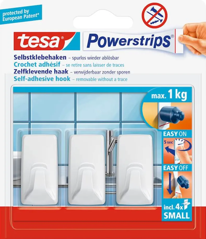 Powerstrips zelfklevende haak rechthoekig wit (3 haken + 4 strips)