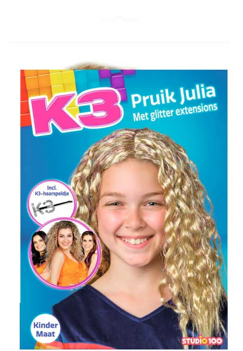 K3 Pruik Julia met k3-haarspeldje