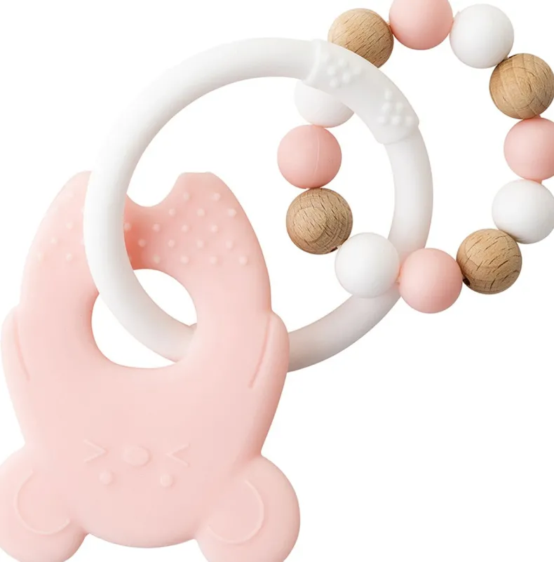 silicone bijtring muis houten bollen