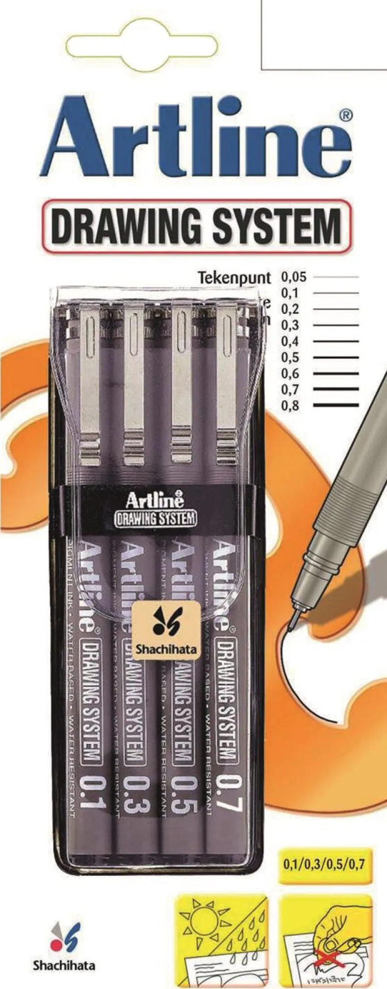 Technische stift etui met 0,1 - 0,3 - 0,5 - 0,7 mm zwart