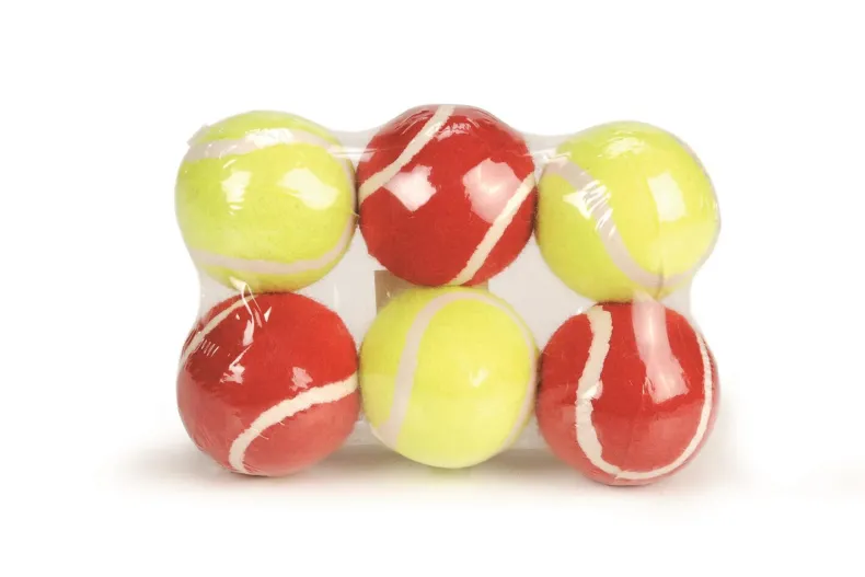 Tennisbal rood / geel 6,5 cm 6 stuks