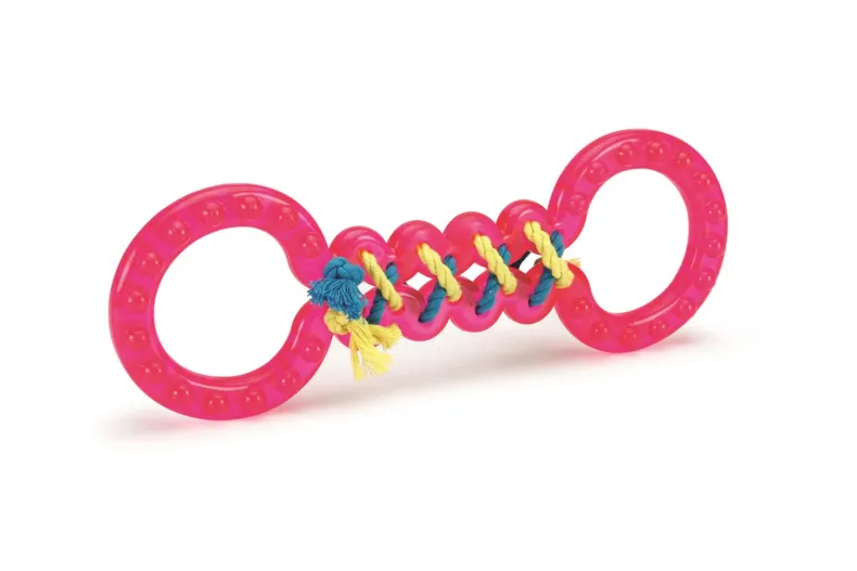 Tpr tug toy met gevlochten touw roze