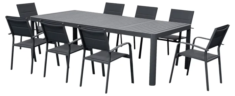 Tuinset Capri met Verstelbare Tafel - 8 Tuinstoelen - Aluminium - Zwart