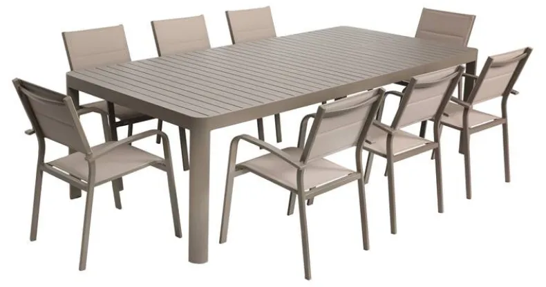Tuinset Capri met Verstelbare Tafel - 8 Tuinstoelen - Aluminium - Beige
