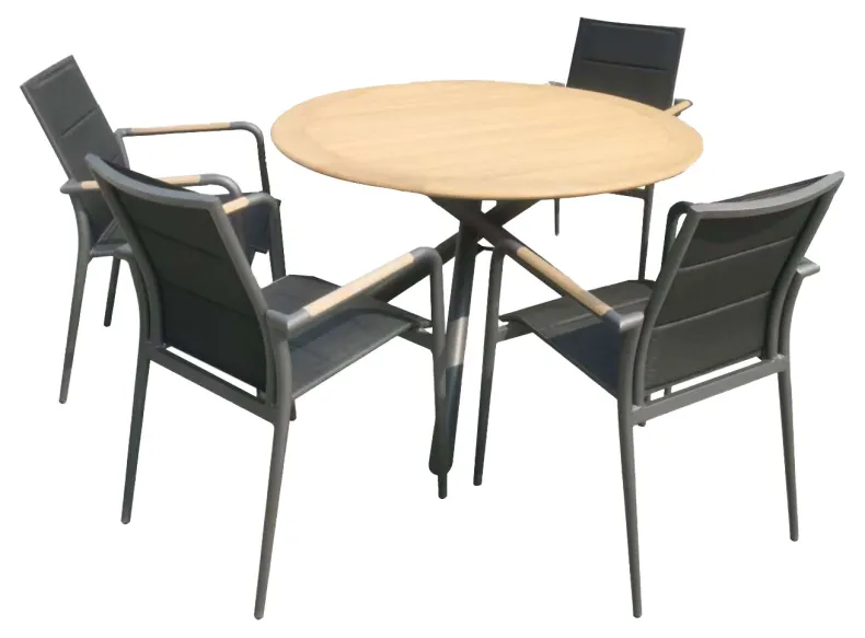 Tuinset Napels met Polywood Tafelblad - 4 Tuinstoelen - Aluminium - Zwart