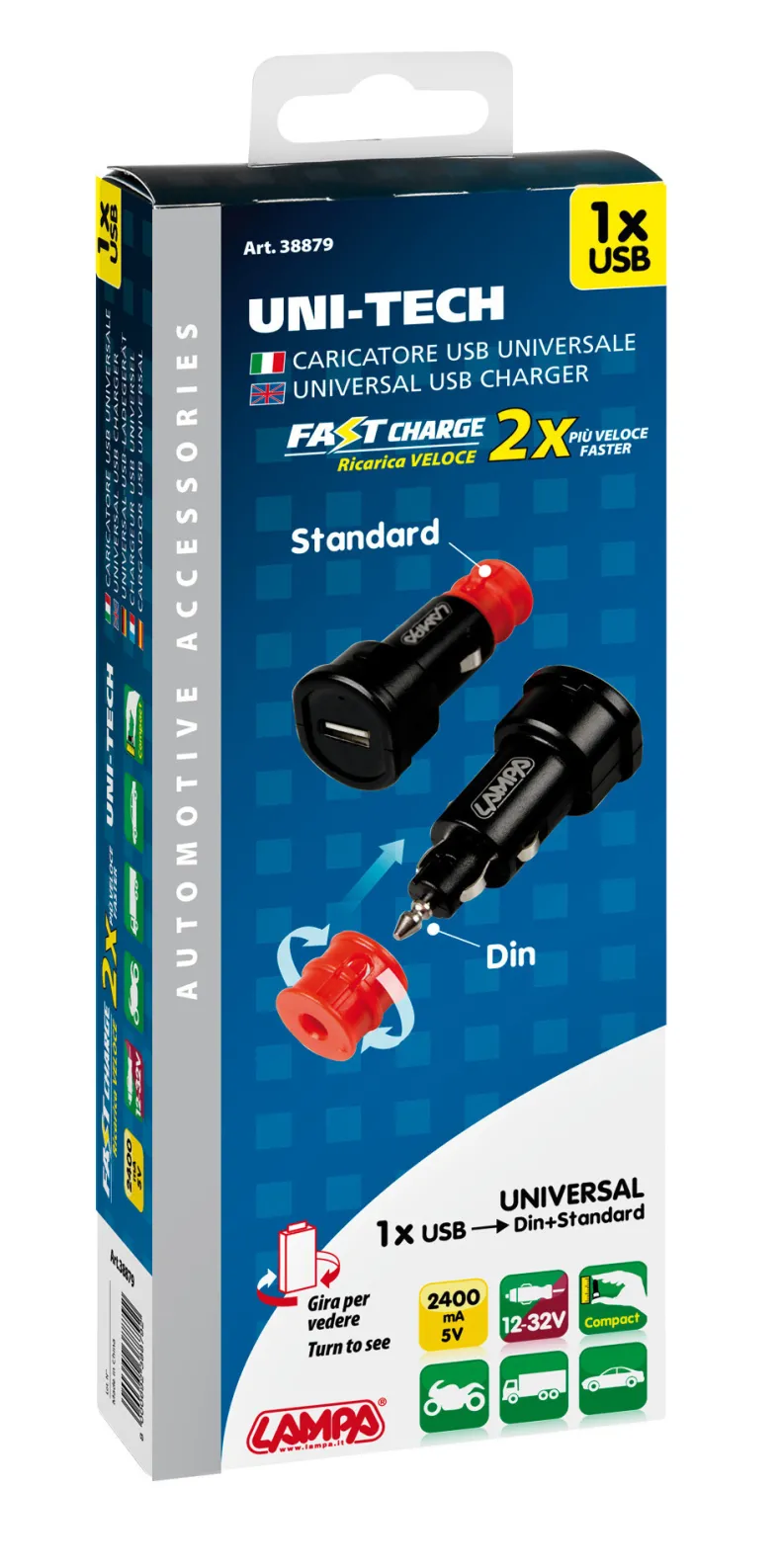 Universele Lader Fast Charge USB - 2400 mA - 12/32V