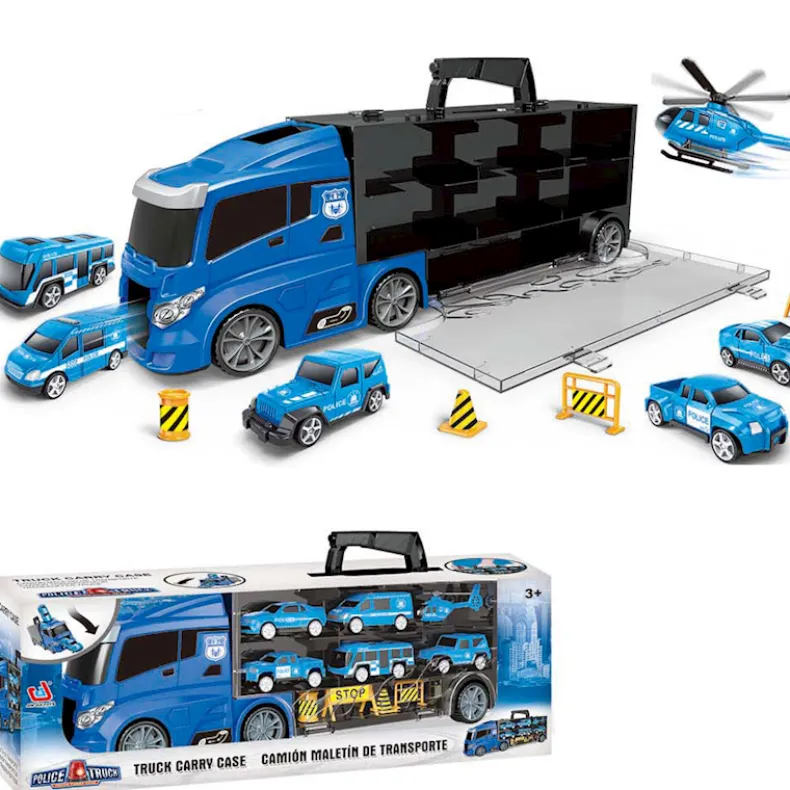 Vrachtwagen koffer + voertuigen blauw