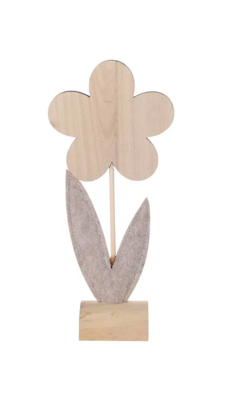 Decoratie houten bloem met motief op voet roze 32,5cm