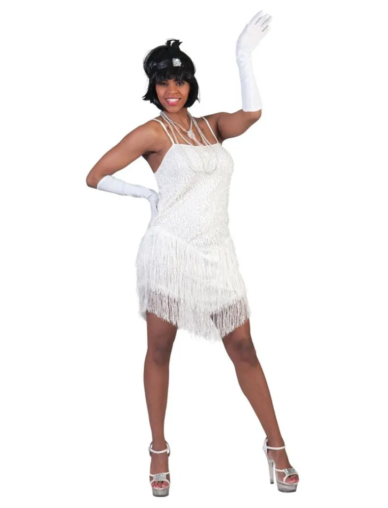 Kostuum Glitterjurk Wit met Franjes - Maat 32/34