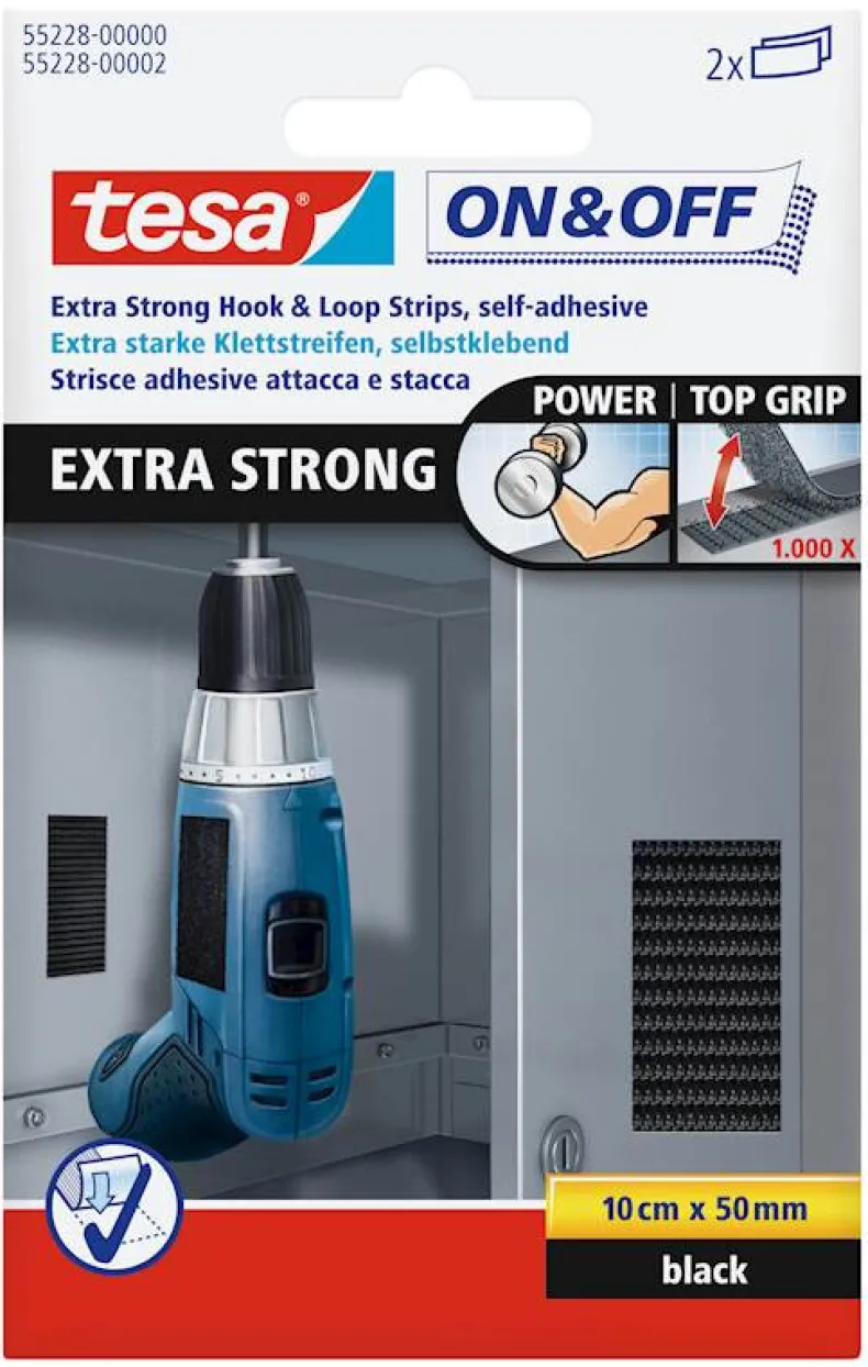 Zelfklevende klittenband extra strong - strips 50 mm x 10 cm zwart