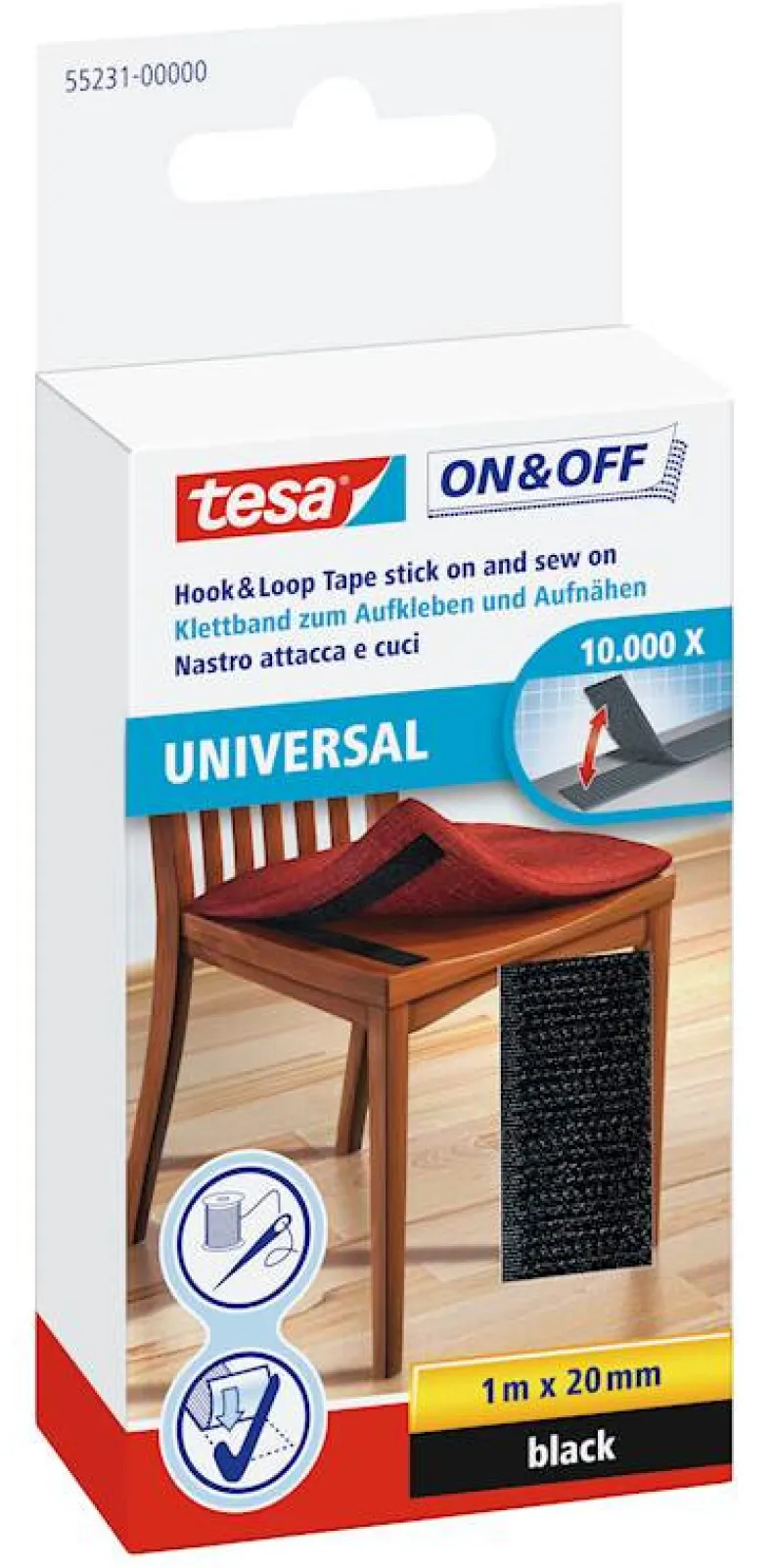 Zelfklevende klittenband naai- en kleefbaar 20 mm x 100 cm zwart