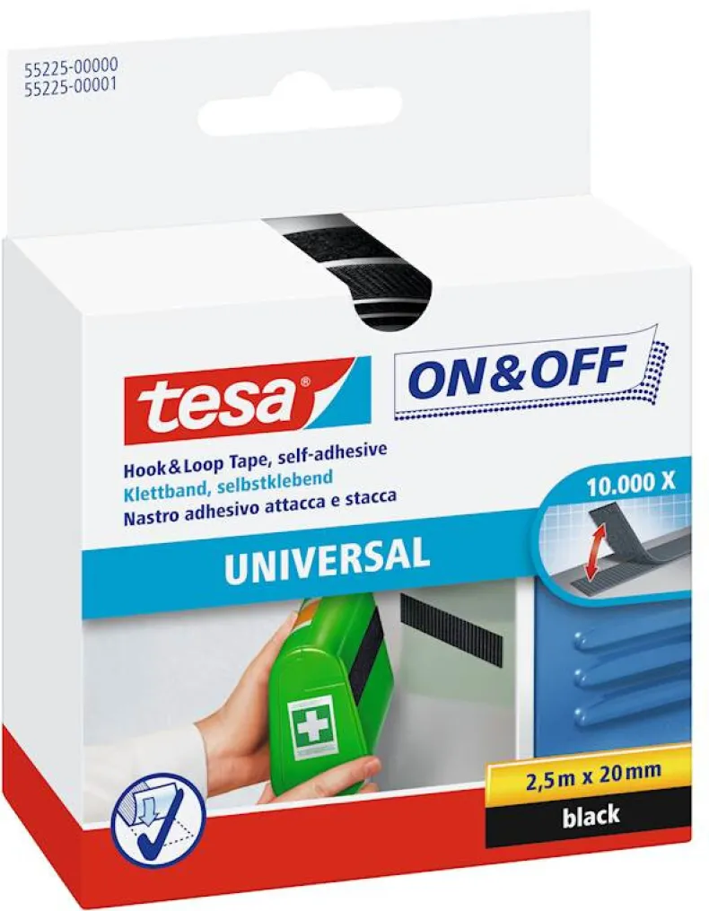 Zelfklevende klittenband 20 mm x 250 cm zwart